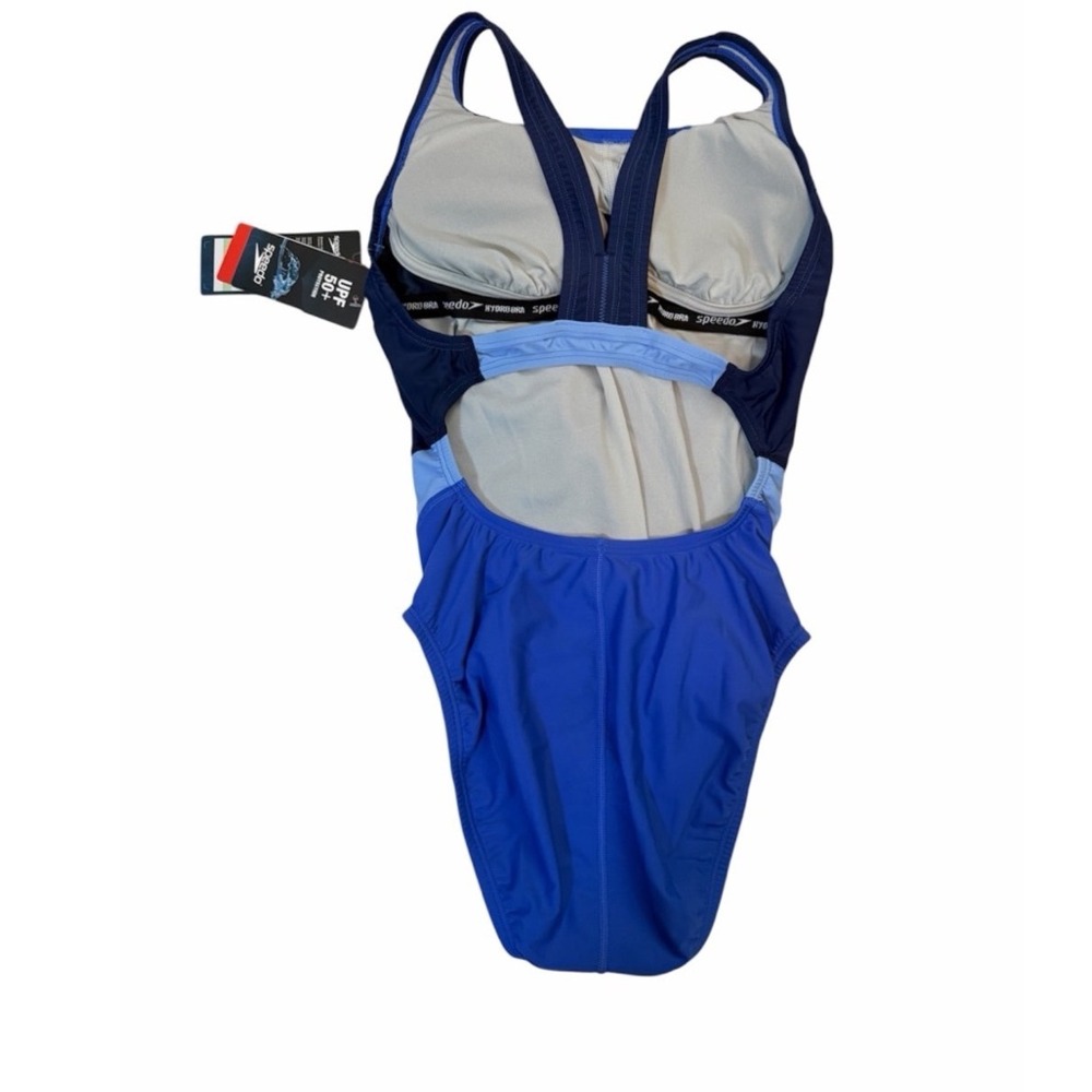 Speedo Womens Blue Colorblock HydroBra Racing Cut One Piece Swimsuit Size 8 NEW - Picture 9 of 14